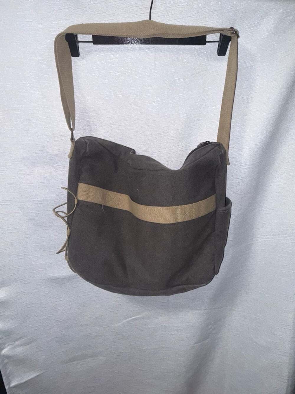 Gray Canvas Messenger Bag with Decorative Pins - Picture 3 of 3